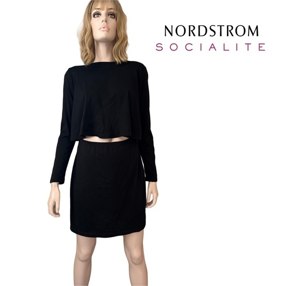 Nordstrom Socialite Dress Cut-Out midriff front Long Sleeve Mini Made in USA - Picture 1 of 13